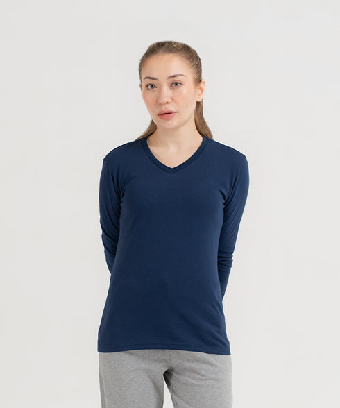 Women's Basic Long Sleeve V-Neck Tee